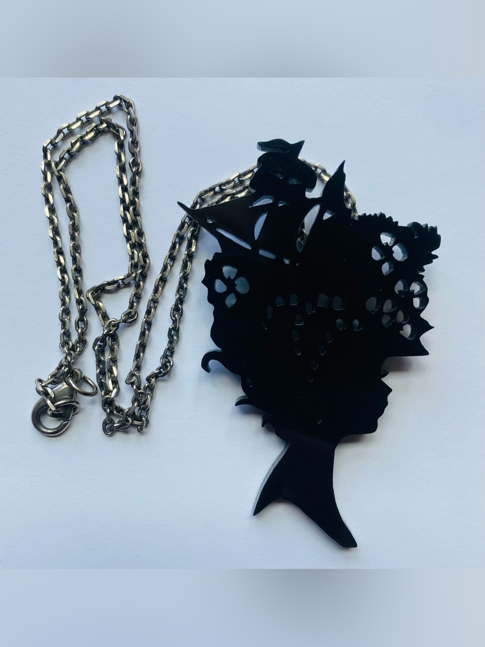 Black Pendant Necklace, Laser Cut Vintage Style Cameo Silhouette Necklace